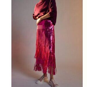 ⭐️ Tatiana Sequined Fringe Midi Hipster Hippie Classy Fancy Elegant Tiered Skirt